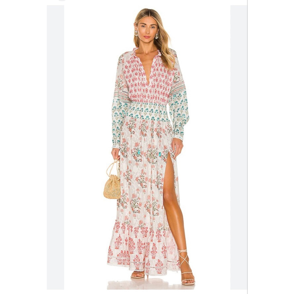 Women's HEMANT & NANDITA White Pink Floral Maxi Dress L - Picture 2 of 9